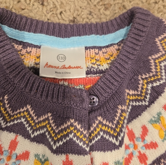 Hanna Anderson Purple Cardigan With Floral Yoke Size 110 Or 5 - Picture 2 of 4
